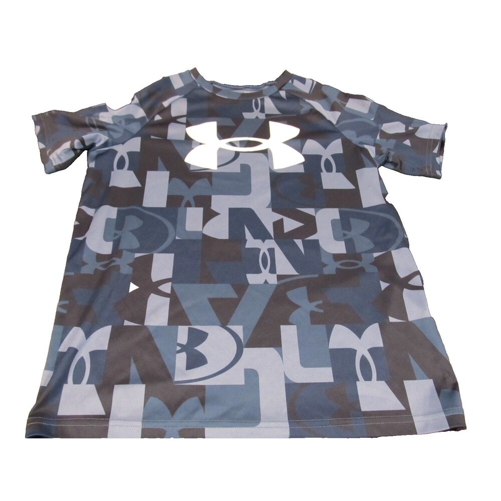 Under Armour Boys HeatGear Big Tech Logo Shirt Youth Large Blue Pre‑Owned